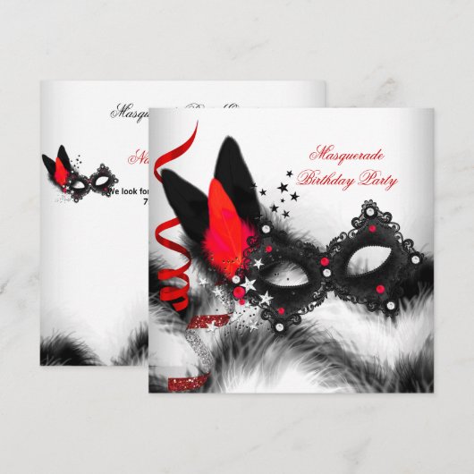 Masquerade Party Red White-masker Kaart (Voorkant / Achterkant)