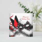 Masquerade Party Red White-masker Kaart (Staand voorkant)