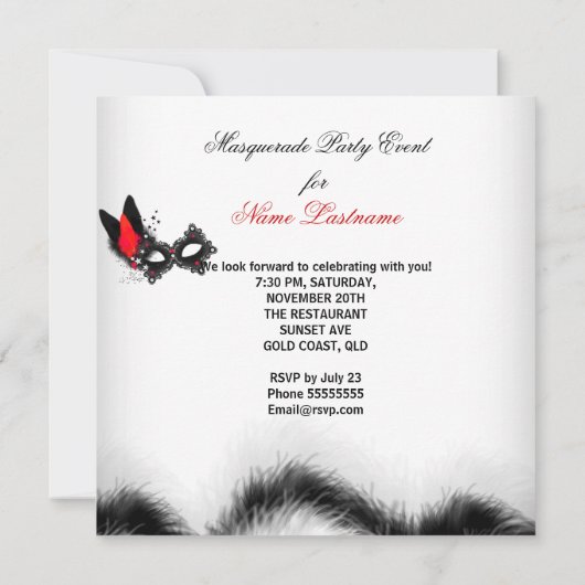 Masquerade Party Red White-masker Kaart (Achterkant)