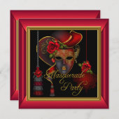 Masquerade Party Rode maskers Gold Black Birthday Kaart (Voorkant / Achterkant)