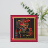 Masquerade Party Rode maskers Gold Black Birthday Kaart (Staand voorkant)