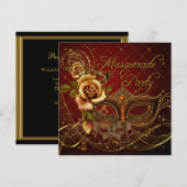Masquerade Party Rode maskers Gold Black Birthday Kaart (Voorkant / Achterkant)