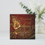 Masquerade Party Rode maskers Gold Black Birthday Kaart (Staand voorkant)