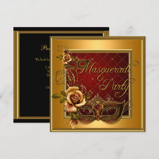 Masquerade Party Rode maskers Gold Black Birthday Kaart (Voorkant / Achterkant)