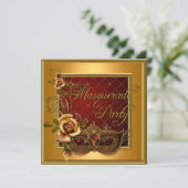 Masquerade Party Rode maskers Gold Black Birthday Kaart (Staand voorkant)