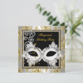 Masquerade Party Silver Gold Damask Black Kaart (Staand voorkant)