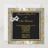 Masquerade Party Silver Gold Damask Black Kaart (Achterkant)
