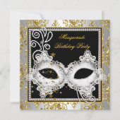 Masquerade Party Silver Gold Damask Black Kaart (Voorkant)