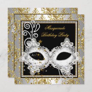 Masquerade Party Silver Gold Damask Black Kaart