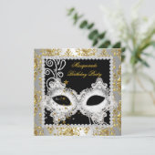 Masquerade Party Silver Gold Damask Black Masker 2 Kaart (Staand voorkant)