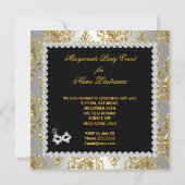 Masquerade Party Silver Gold Damask Black Masker 2 Kaart (Achterkant)