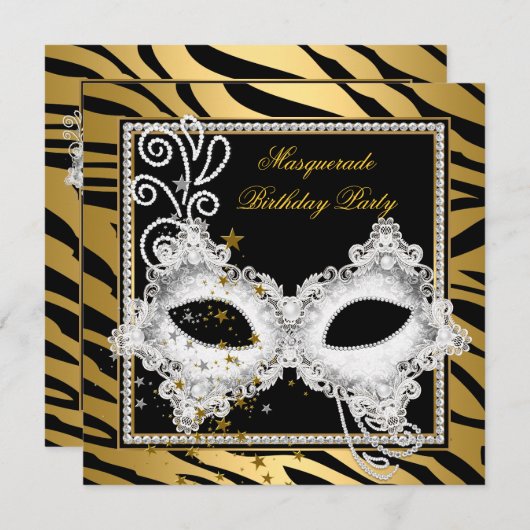 Masquerade Party Silver Gold Zebra Black Masker 3 Kaart (Voorkant / Achterkant)