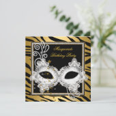 Masquerade Party Silver Gold Zebra Black Masker 3 Kaart (Staand voorkant)