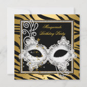 Masquerade Party Silver Gold Zebra Black Masker 3 Kaart (Voorkant)