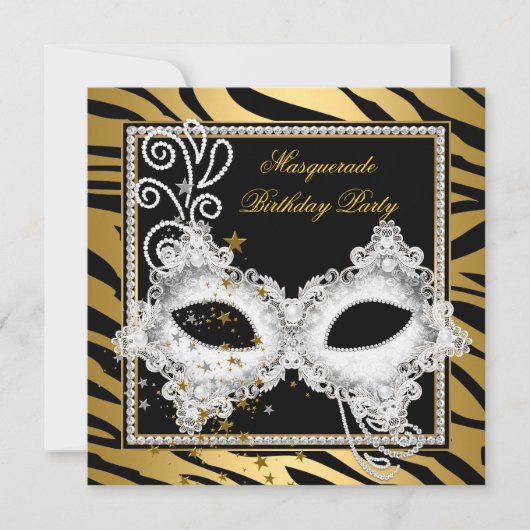 Masquerade Party Silver Gold Zebra Black Masker 3 Kaart (Voorkant)