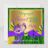 Masquerade Party Sweet 16 Paarse Green Gold Kaart (Voorkant)