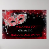 Masquerade Party Welkomstbord Zwart en Rood Poster (Voorkant)