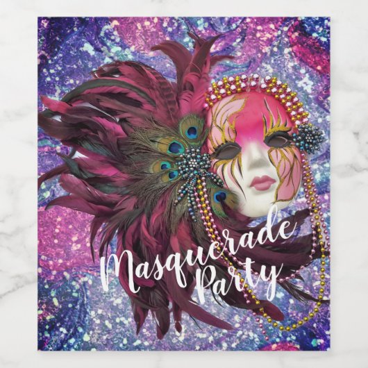 Masquerade Party Wine Bottle Labels - Mardi Gras Wijn Etiket (Enkel label)