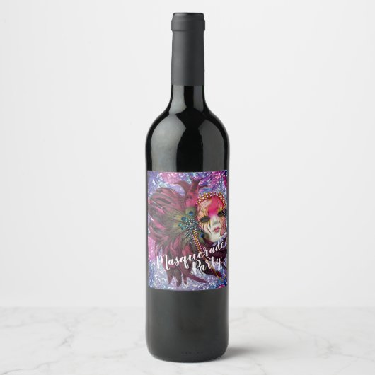 Masquerade Party Wine Bottle Labels - Mardi Gras Wijn Etiket (Voorkant)