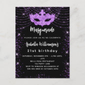 Masquerade party zwart paars glitter masker uitnodiging briefkaart (Voorkant)