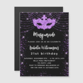 Masquerade party zwarte paarse glitter luxe magnetische uitnodiging (Voorkant / Achterkant)