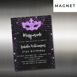 Masquerade party zwarte paarse glitter luxe magnetische uitnodiging