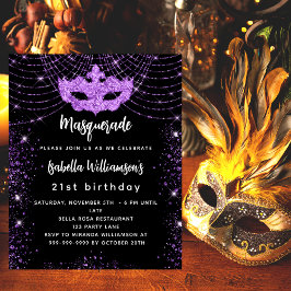 Masquerade party zwarte paarse uitnodiging flyer