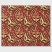 Masquerade Patroon Kralen Maskers Rood Goud ID1031 Cadeaupapier (Vlak)