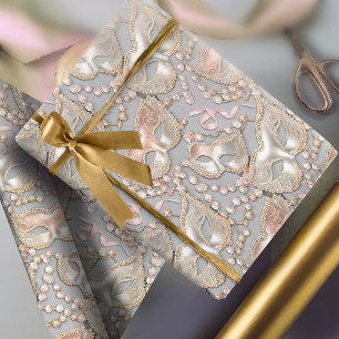 Masquerade Patroon Kralen Maskers Roos Gold ID1031 Cadeaupapier