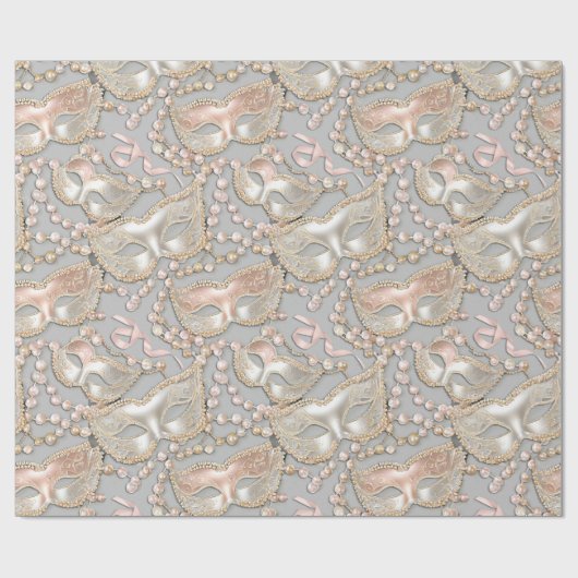 Masquerade Patroon Kralen Maskers Roos Gold ID1031 Cadeaupapier (Vlak)