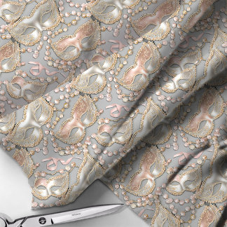 Masquerade Patroon Kralen Maskers Roos Gold ID1031 Stof