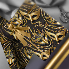 Masquerade Patroon Kralen Maskers Zwart Goud ID103 Cadeaupapier