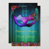 Masquerade Peacock Mask Wedding Invitation Kaart (Voorkant / Achterkant)