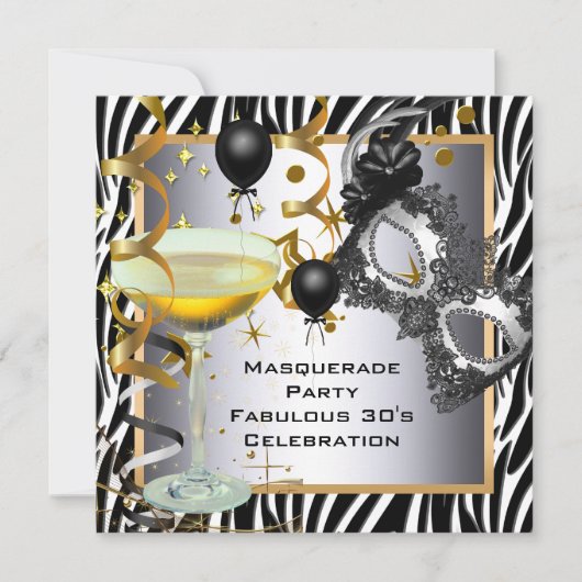 Masquerade Prachtig 30e Zebra Zilver Goud Zwart Kaart (Voorkant)