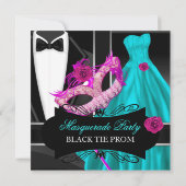 Masquerade Prom High School Dance Blue Roze Kaart (Achterkant)