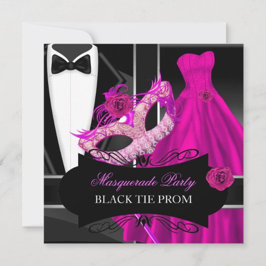 Masquerade Prom High School Dance Formele Roze Kaart (Achterkant)