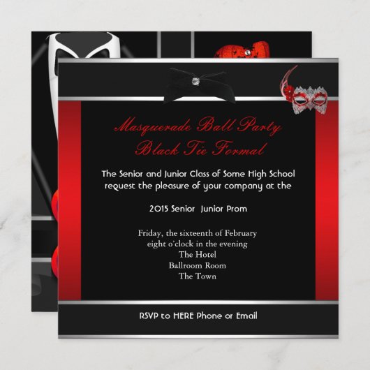 Masquerade Prom High School Dance Red Black Kaart (Voorkant / Achterkant)