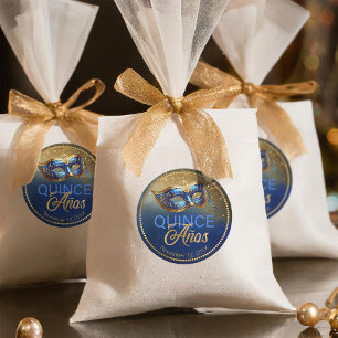 Masquerade Quince Anos Blauw Goud ID1031 Ronde Sticker