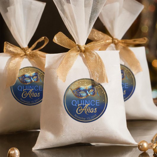 Masquerade Quince Anos Blauw Goud ID1031 Ronde Sticker