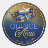 Masquerade Quince Anos Blauw Goud ID1031 Ronde Sticker (Voorkant)