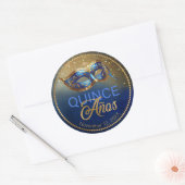 Masquerade Quince Anos Blauw Goud ID1031 Ronde Sticker (Envelop)