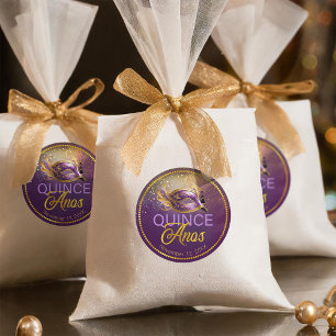 Masquerade Quince Anos Paarse Goud ID1031 Ronde Sticker