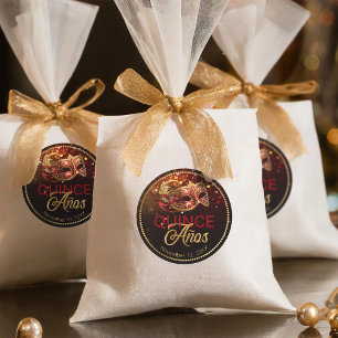 Masquerade Quince Anos Red Gold ID1031 Ronde Sticker