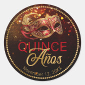 Masquerade Quince Anos Red Gold ID1031 Ronde Sticker (Voorkant)