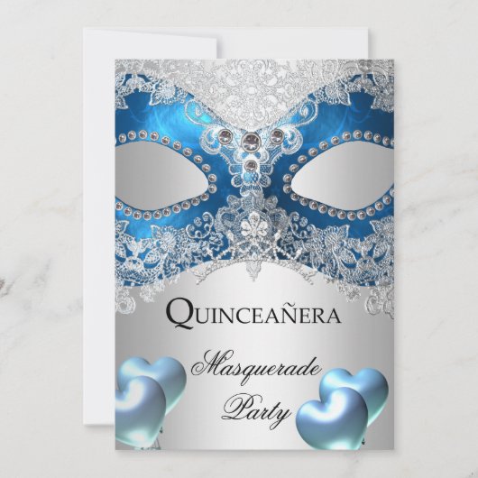 Masquerade Quinceanera 15 Blue Birthday Party Kaart (Voorkant)