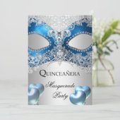 Masquerade Quinceanera 15 Blue Birthday Party Kaart (Staand voorkant)