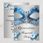 Masquerade Quinceanera 15 Blue Birthday Party Kaart (Voorkant / Achterkant)