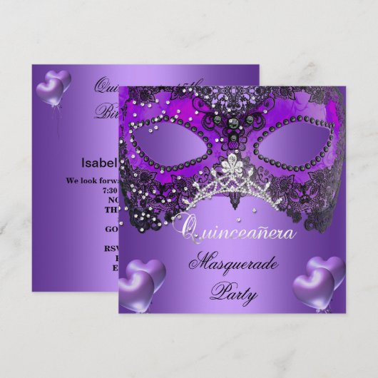 Masquerade Quinceanera 15 Paarse verjaardag Kaart (Voorkant / Achterkant)