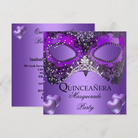 Masquerade Quinceanera 15 Paarse verjaardag Kaart (Voorkant / Achterkant)