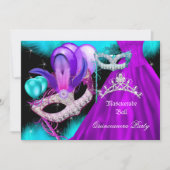 Masquerade Quinceanera 15 Partij Blauwgroen Paars Kaart (Voorkant)